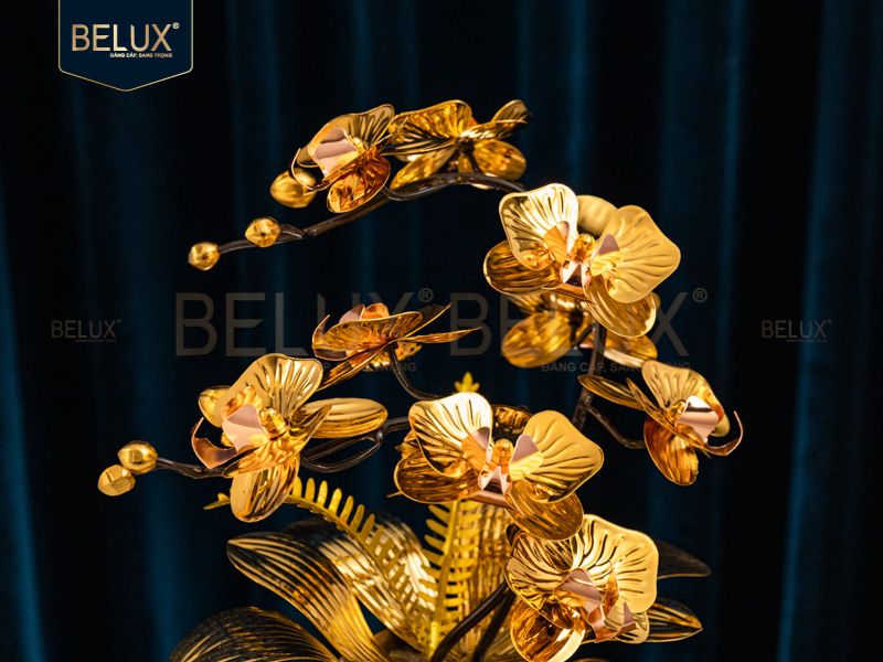 Chậu Lan Vàng Sen Mộc mạ vàng 24k cao 37cm